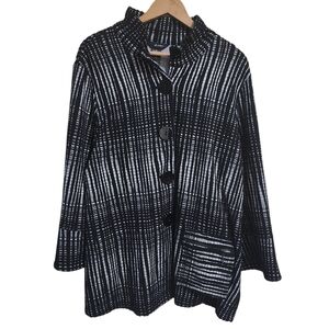 Ali Miles Jacket Black White Artsy Abstract Print Art To Wear Wired Collar Sz XL